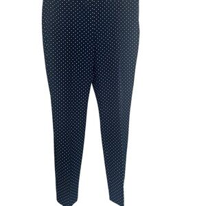 Talbots Chatham Ankle, Navy Blue Pants w. Polka Dot Pattern, sits at waist